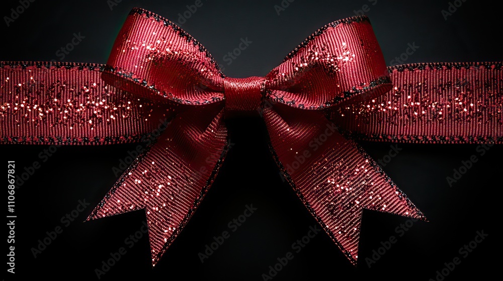 Poster a simple yet elegant design featuring a red ribbon with a bow on a black background, ready for your 