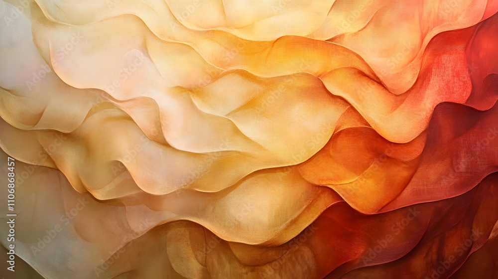 Poster a 3d canvas art featuring organic, flowing shapes with overlapping translucent elements in warm shad