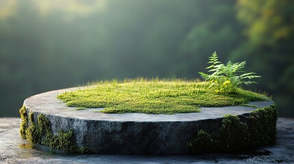Fototapeta premium A small, realistic grass-covered platform serves as a 3D-rendered podium or background, ideal for natural-themed designs