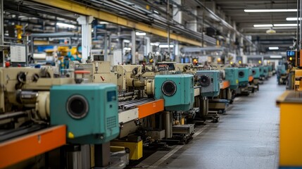 Fototapeta premium A Row of Industrial Machinery in a Factory Setting