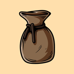 leather old money bag isolated drawing line art style sketch classic vintage design illustration