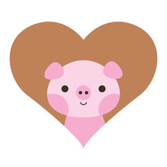 Cute animal icon. Pig in heart love Valentine`s Day template