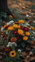 A beautiful arrangement of colorful autumn flowers, highlighting the season's rich palette.