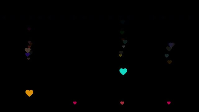 Social Media Live Stream Colorful Flying Hearts 4 in 1 on Transparent Background
