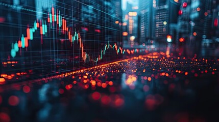 Fototapeta premium A stock market candlestick chart with green and red candles on a black background