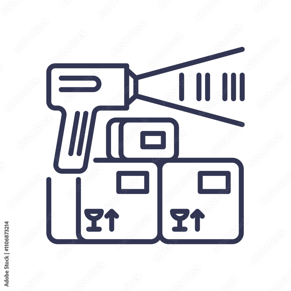 Aufkleber barcode scanner and boxes symbolize efficient inventory management.