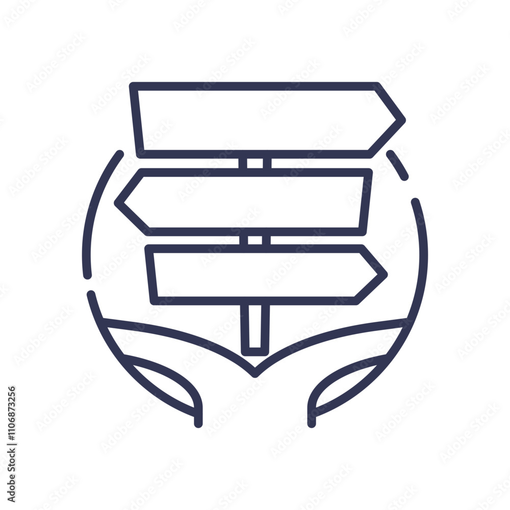 Poster signpost with arrows symbolizes direction and guidance.