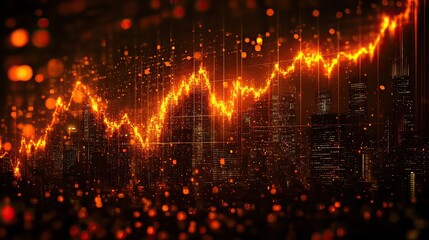 Obraz premium A stock market chart trending upward with buildings in the background, symbolizing business growth and success