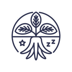 HerbalAid logo with plant roots, leaves, star, and 'zzz' symbolizing natural sleep aid.