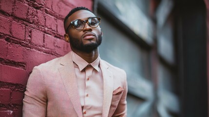 Fototapeta premium A stylish fashion portrait of a man in trendy clothing, posing confidently against a chic backdrop