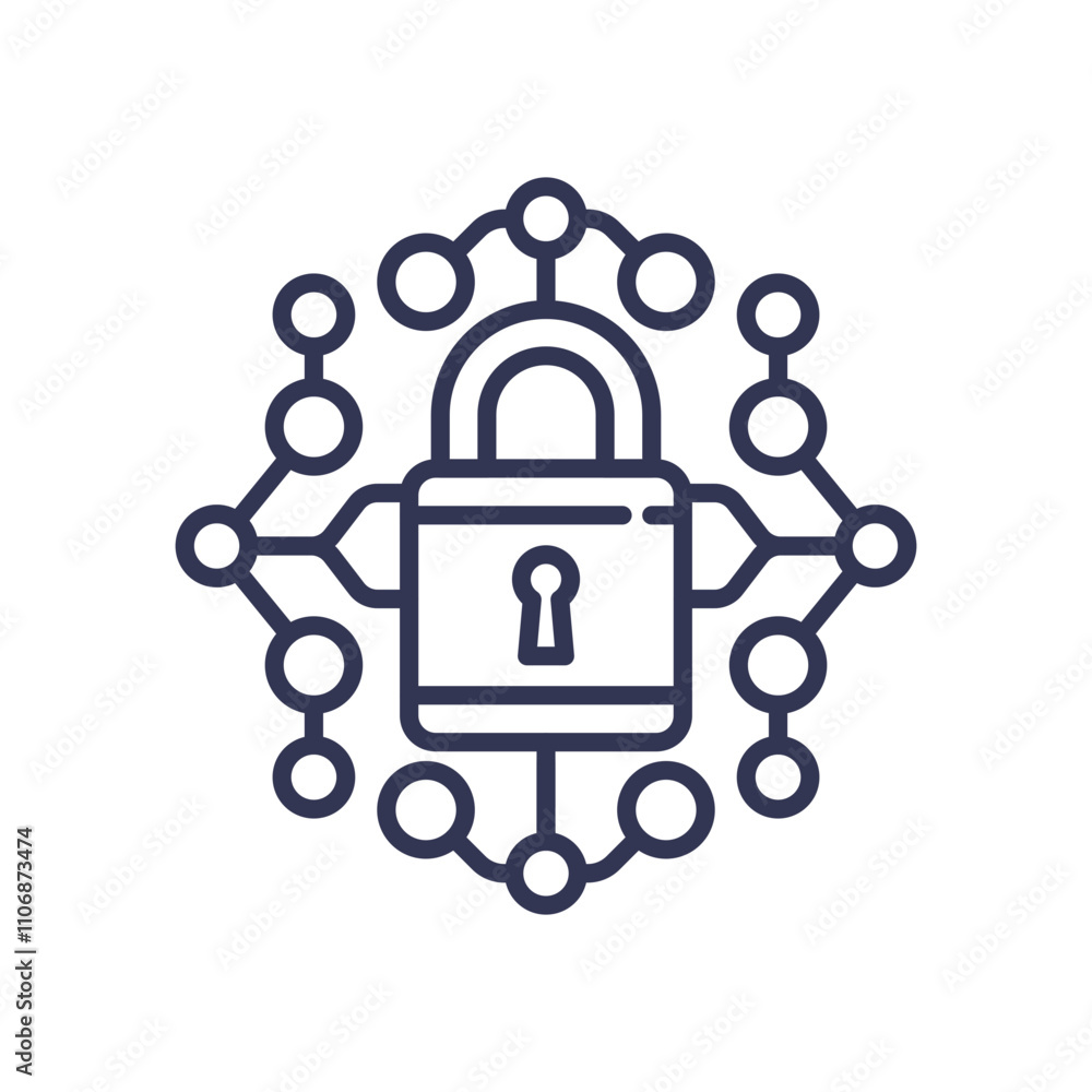 Aufkleber a padlock surrounded by a network, symbolizing secure access control.