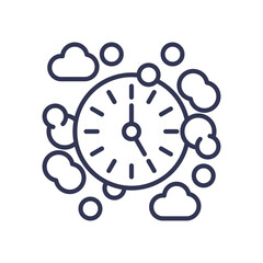 Clock surrounded by clouds symbolizes time management and productivity.