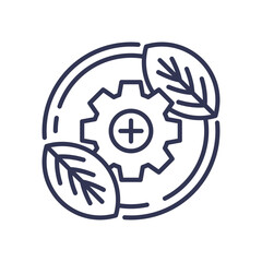Gear and leaves symbolize eco-friendly innovation and sustainable technology.