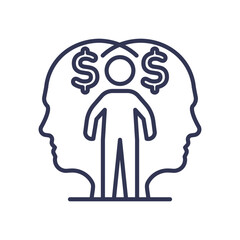 Dual heads with dollar signs symbolize unethical financial advantage.