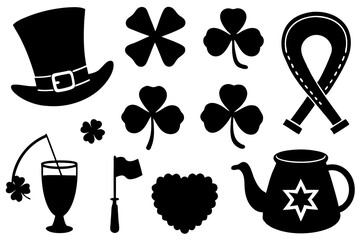 St. Patrick's Day Silhouette Elements, Silhouette Design Pack for St. Patrick's Day Celebrations,  Silhouette Elements Collection for St. Patrick's Day,  St. Patrick’s Day Silhouette Collection - Sham