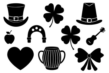 St. Patrick's Day Silhouette Elements, Silhouette Design Pack for St. Patrick's Day Celebrations,  Silhouette Elements Collection for St. Patrick's Day,  St. Patrick’s Day Silhouette Collection - Sham