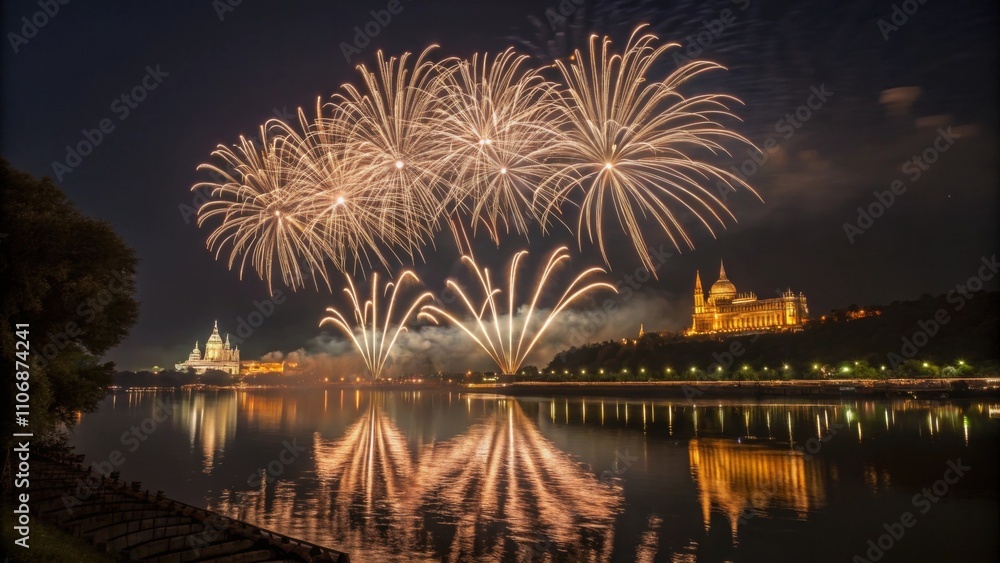 Poster luminous patterns fireworks burst in intricate geometric patterns filling the sky with symmetry and 