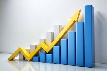 Dynamic 3D Blue and Yellow Arrow Graph Representation with a Modern and Clean Design Ideal for Financial and Business Concepts