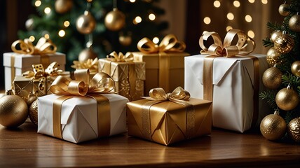 Free Photo Black Friday sale is a gold gift box and ballon with a black background	