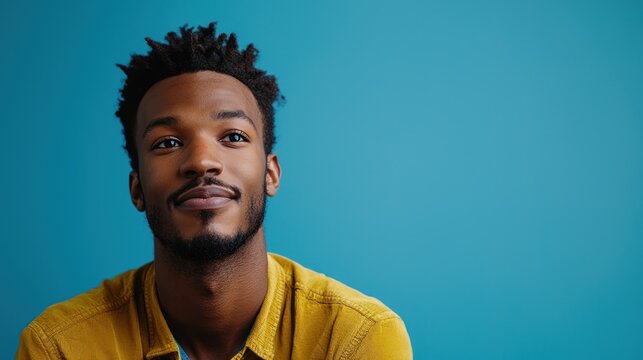 A vibrant portrait of a man against a blue background, emphasizing his features with a cool color scheme