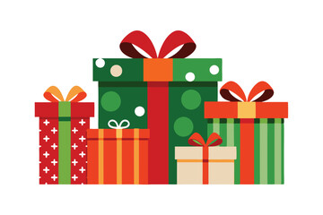 Christmas Gifts and Presents Vector Set - Festive Holiday Gift Boxes with Ribbons for Seasonal Celebration Designs