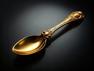 Gold Spoon Black Background Top View - Luxury Still Life Photography