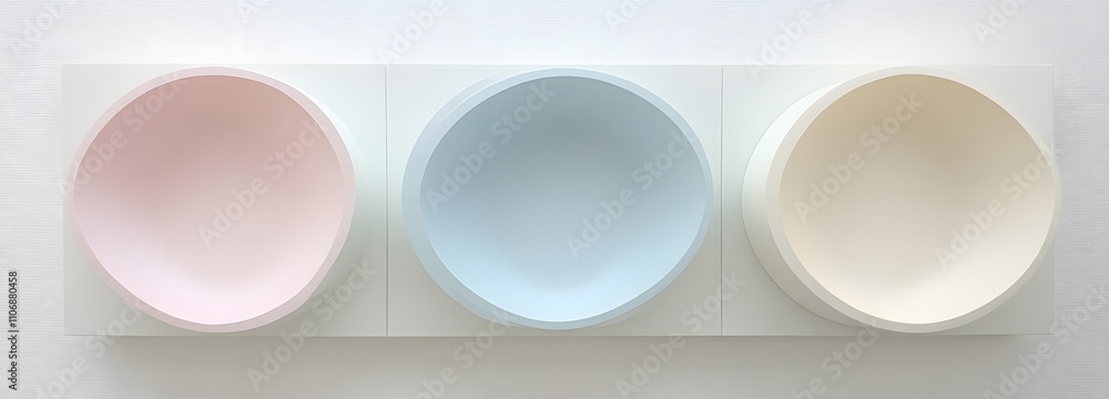 Aufkleber a minimalist 3d canvas with smooth, elongated ovals in soft pastels, layered to create a floating ef