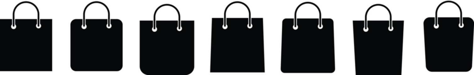 Shopping bag icon set- Shopping bags icons, packages symbol in filled, thin line, outline and stroke style. Shopping illustration

