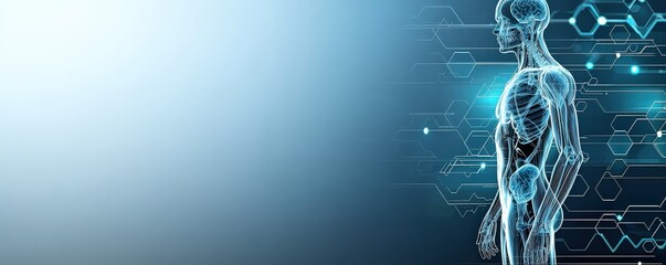 health warning risk campaign concept. Digital silhouette of a human figure with technology elements.