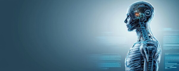 health warning risk campaign concept. Digital human silhouette showcasing advanced technology and data visualization.