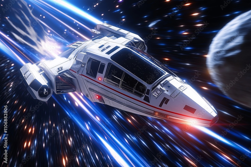 Poster a spaceship battle with lasers and explosions