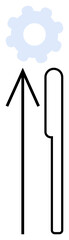 Gear above upward arrow and straight line intersecting with circle, indicating improvement, direction, and intersection. Ideal for business growth, engineering, process optimization, strategic