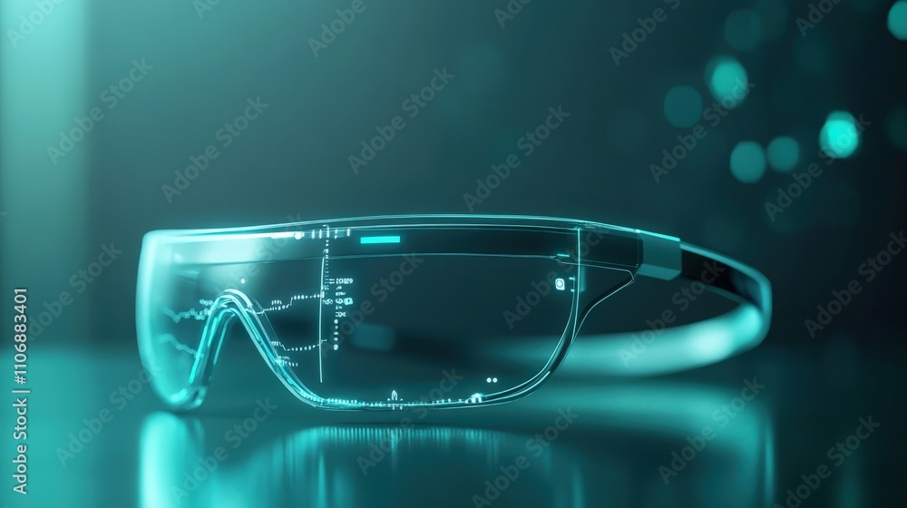 Poster futuristic smart glasses with augmented reality features showcasing advanced technology and innovati