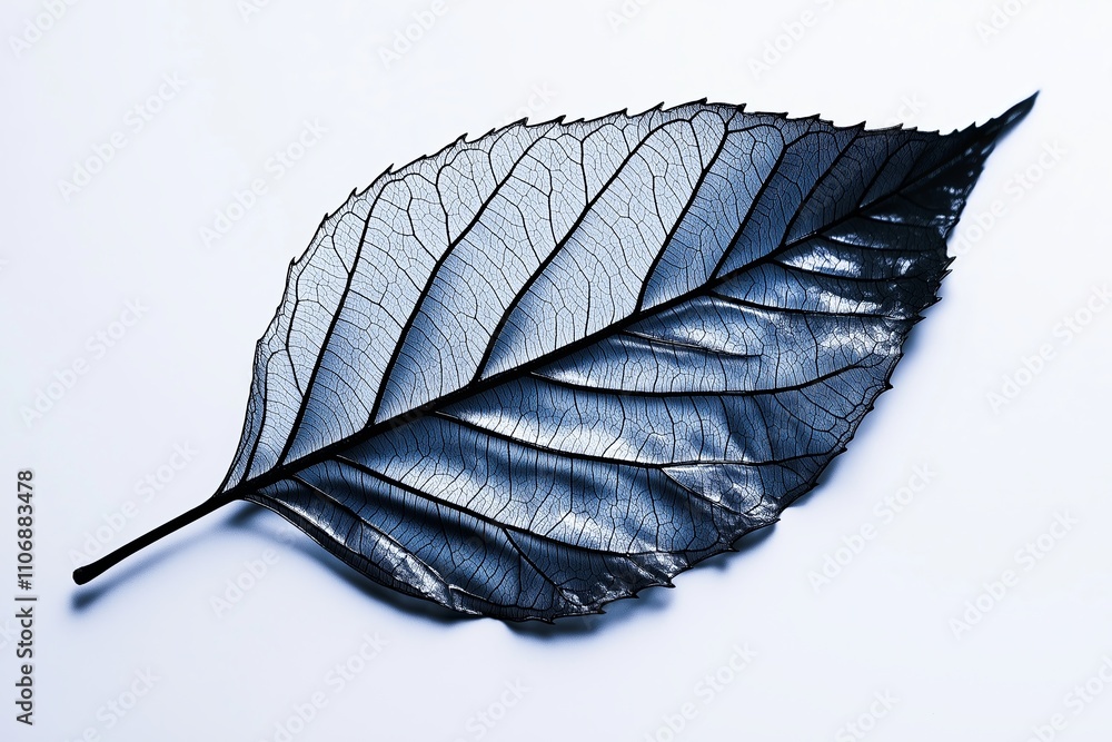 Poster a single leaf with intricate veins against a solid background.