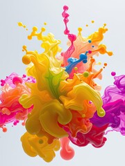 Fototapeta premium Ink droplets merging into a larger colored mass in water, water, organic shape, smooth integration, ink merge, colorful