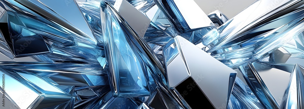 Poster a futuristic 3d canvas with interlocking hexagons and smooth, reflective surfaces in shades of blue 