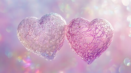 Obraz premium Two Delicate Pink Lacy Hearts Against Soft Background