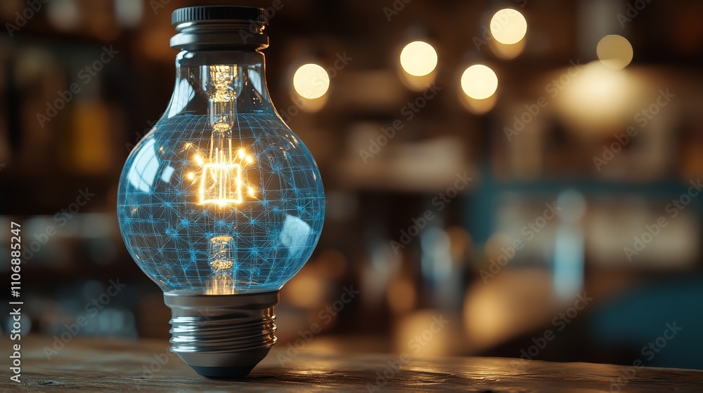 Poster a light bulb with a world globe inside illuminated in a dimly lit setting