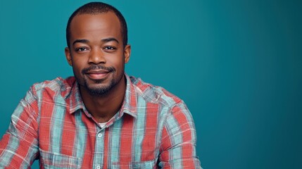 Obraz premium A vibrant studio portrait of a man in casual attire, showcasing personality through color and expression