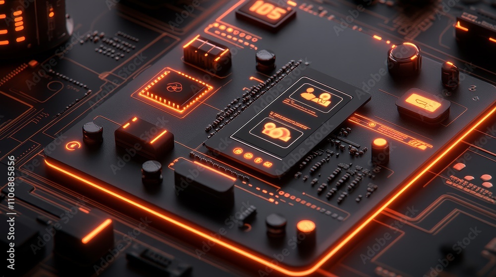 Poster close-up of a glowing central processing unit (cpu) on a circuit board