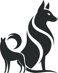 Minimalist Pet Logo - Black Dog and Fox Illustration, Art & Illustration