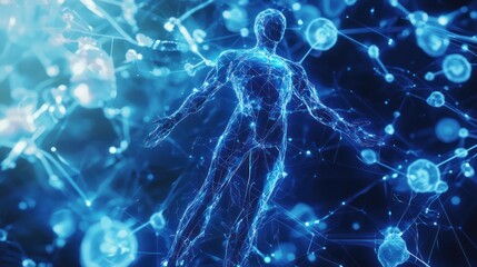 An artistic depiction of artificial intelligence revolutionizing medicine with futuristic technology