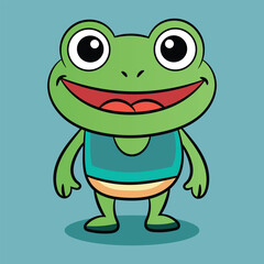 Happy funny cartoon smiling frog mascot character flat design vector illustration