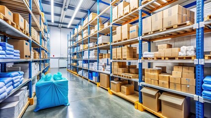 Medical Supply Warehouse Stock Photo - Clean Organized Storage of Medical Equipment, Gloves, and Syringes