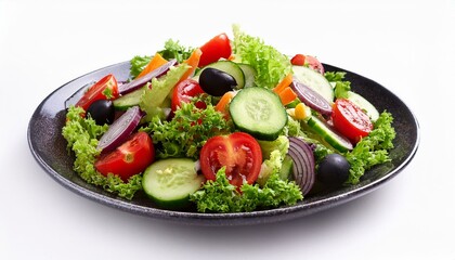 plate of salad with fresh vegetables on isolated white background