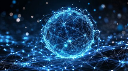 Obraz premium A Glowing Blue Sphere of Interconnected Points on a Dark Background