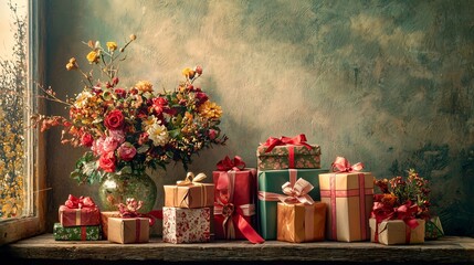 Elegant gifts of love, beautifully wrapped and arranged in a cozy setting, embody heartfelt sentiments for any occasion.