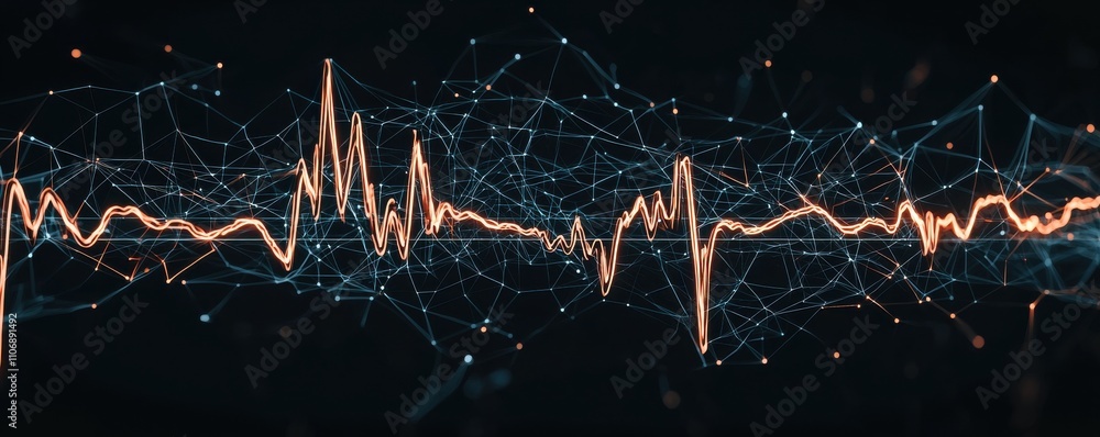 Poster abstract visualization of sound waves with striking colors.