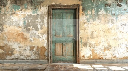 An artistic shot of a vintage bedroom door with peeling paint, adding a sense of history and charm