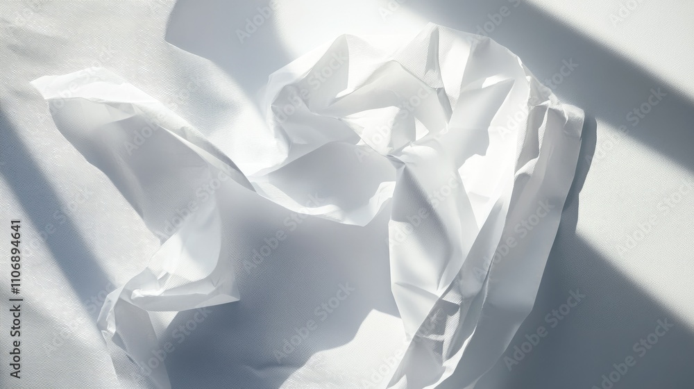 Aufkleber A creative shot of a crumpled empty white paper sheet, focusing on texture and shadows against a solid background for minimalist design concepts